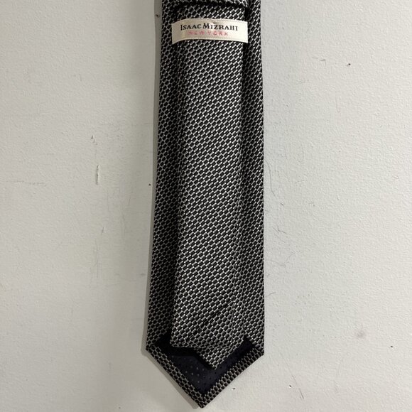 Isaac Mizrahi Tie Blue Sliver Check Diamond Print Classic Formal Homecoming - Picture 6 of 7